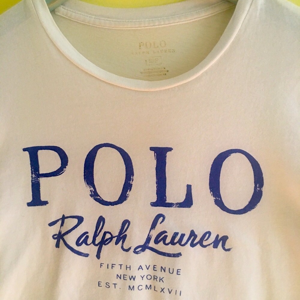 Polo by Ralph Lauren White Graphic Logo Tee with Blue Print